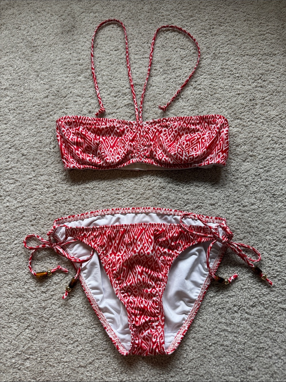 Shoshanna Red Printed Bandeau Bikini Set Small Top fits A/B cup/Small bottom